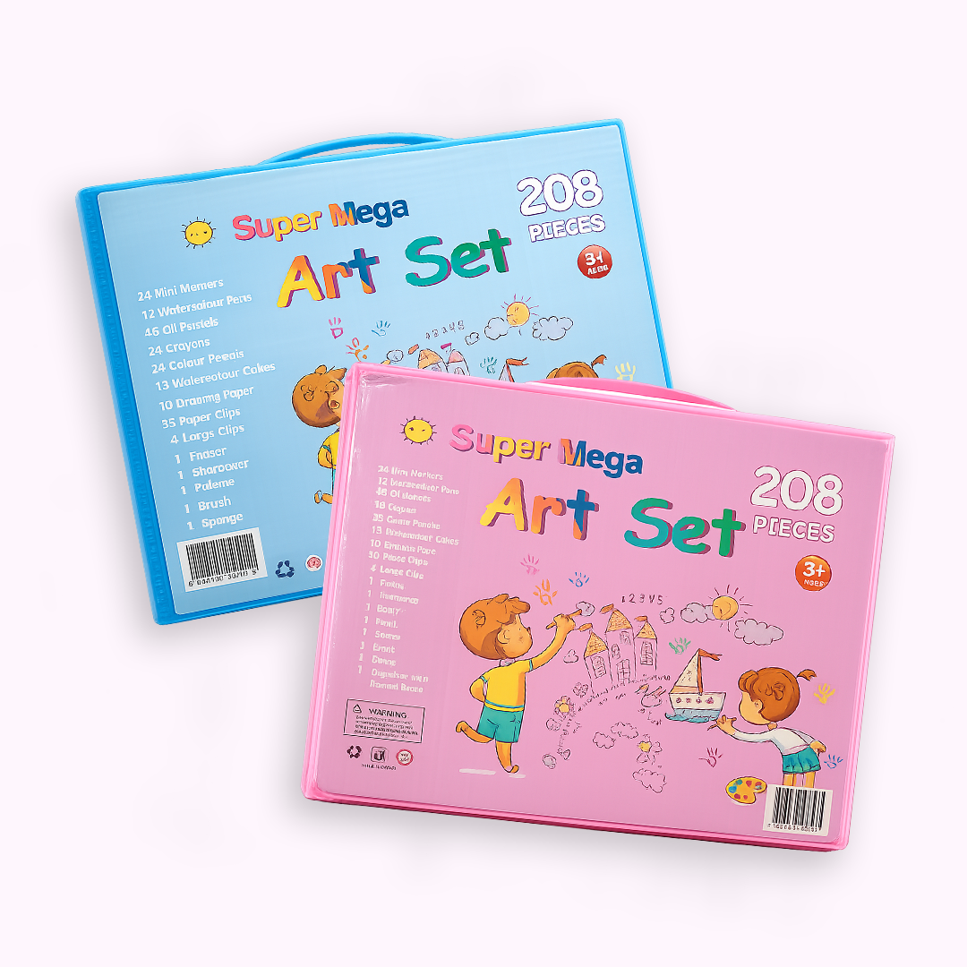 208-Piece Trifold Art Set for Kids – Complete Drawing & Painting Kit