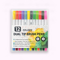 12 Dual Tip Brush Marker Pens